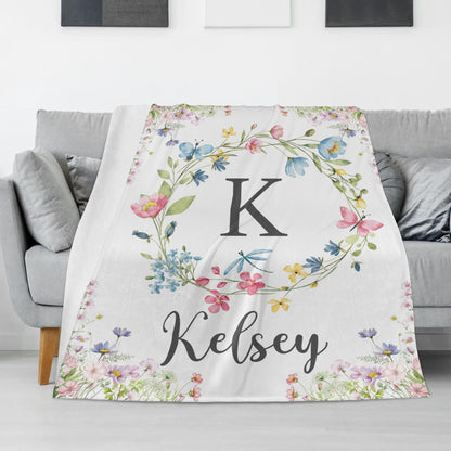 Personalized Floral Monogram Baby Name Blanket - Gift for Baby