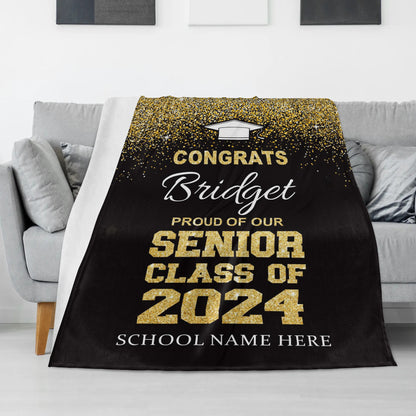 Personalized Black Gold Classic Name Blanket - Graduation Gift