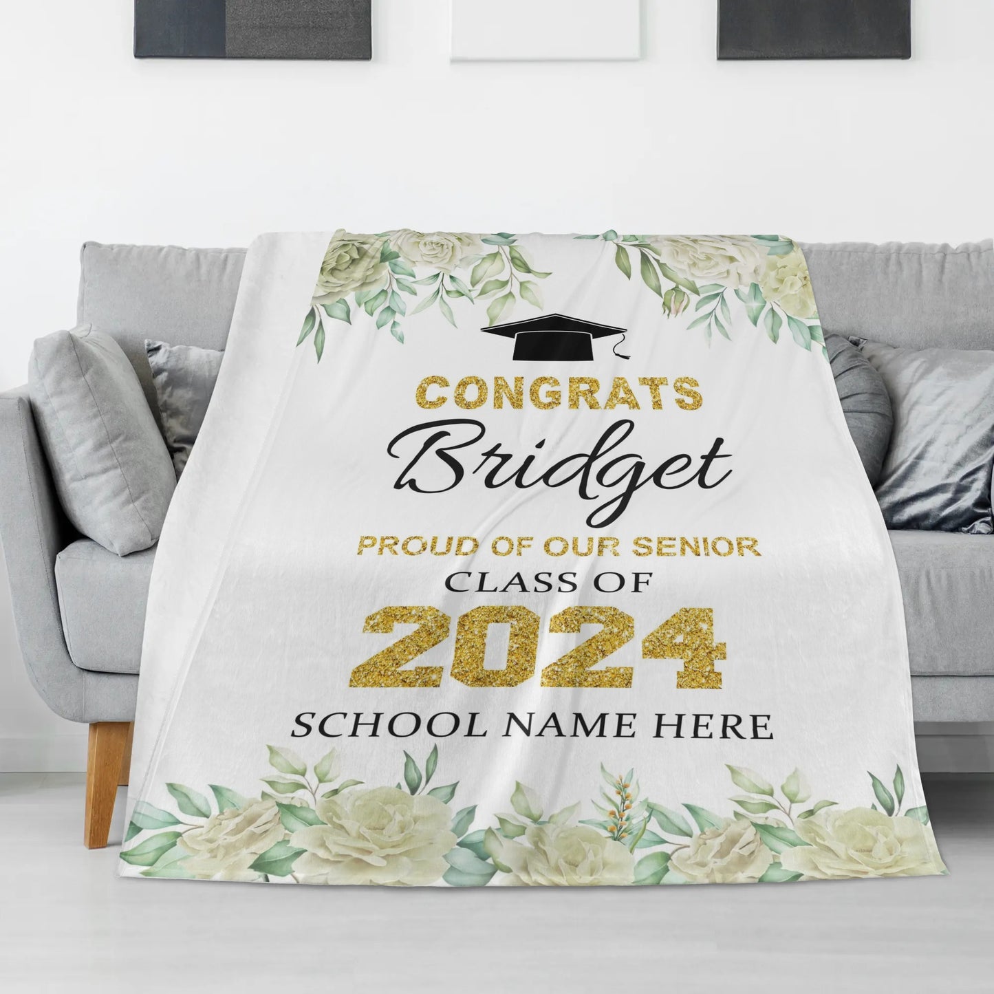 Personalized Fresh Floral Name Blanket - Graduation Gift