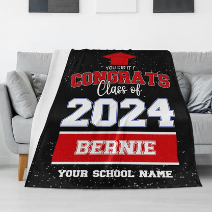 Personalized Classic Team Color Name Blanket - Graduation Gift