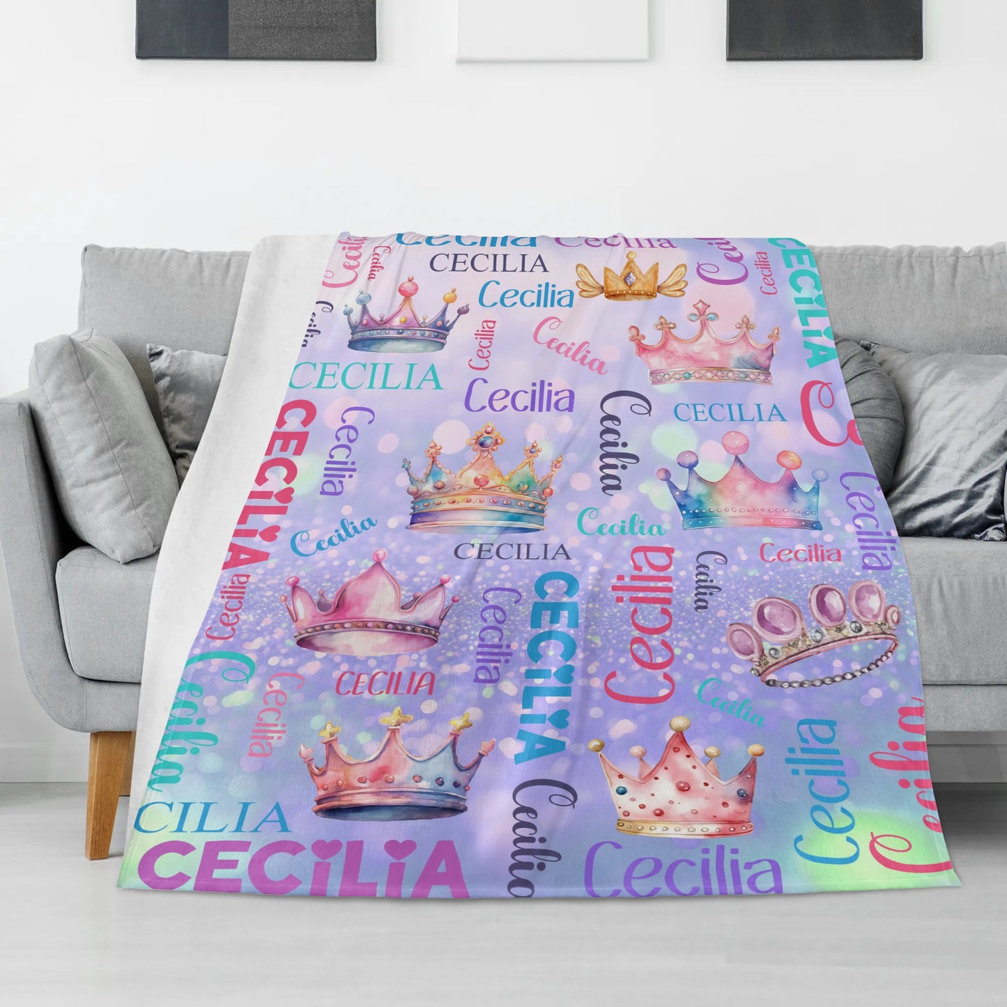 Personalized Crown Themed Name Blanket - Gift for Kids