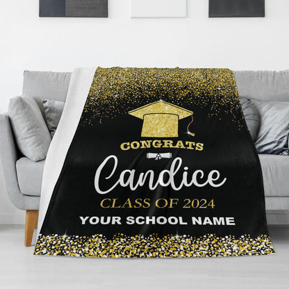 Personalized Golden Quicksand Classic Name Blanket - Graduation Gift