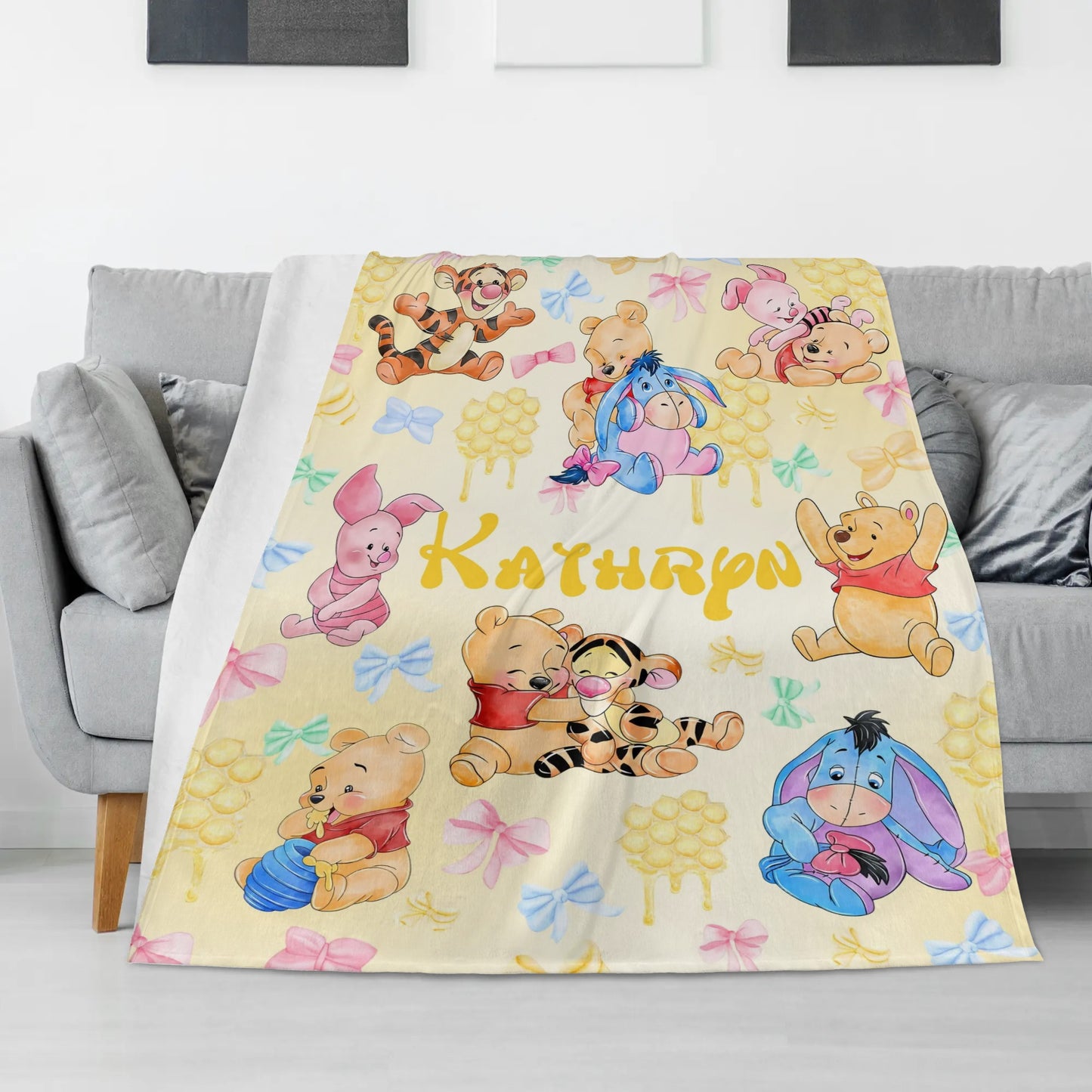 Personalized Watercolor Animals Bear Name Blankets - Gift for Kids