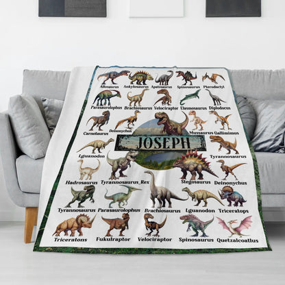 Personalized Custom Dinosaurs Collection Name Blankets - Gift for Kids