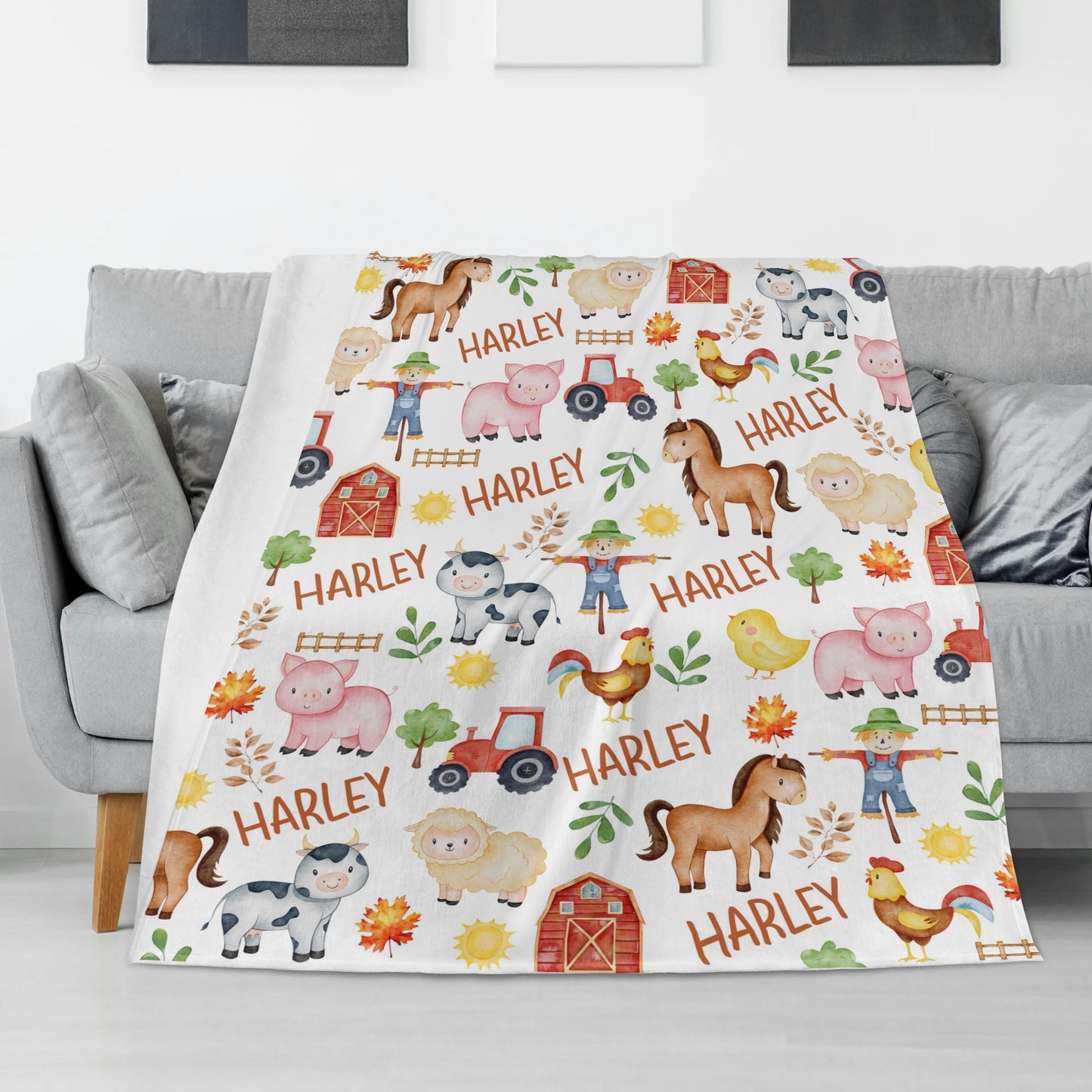 Personalized Custom Farm Animal Name Blankets - Gift for Kids