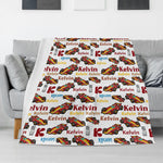 Personalized Race Cars Trucks Name Blanket - Gift for Kids