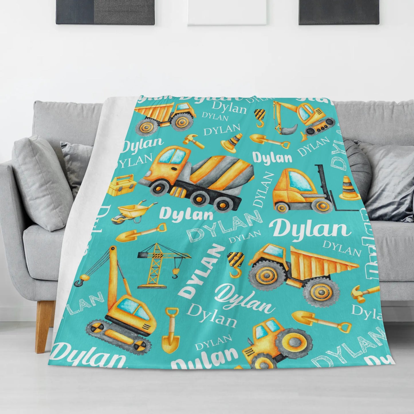 Personalized Construction Truck Name Blanket - Gift for Kids