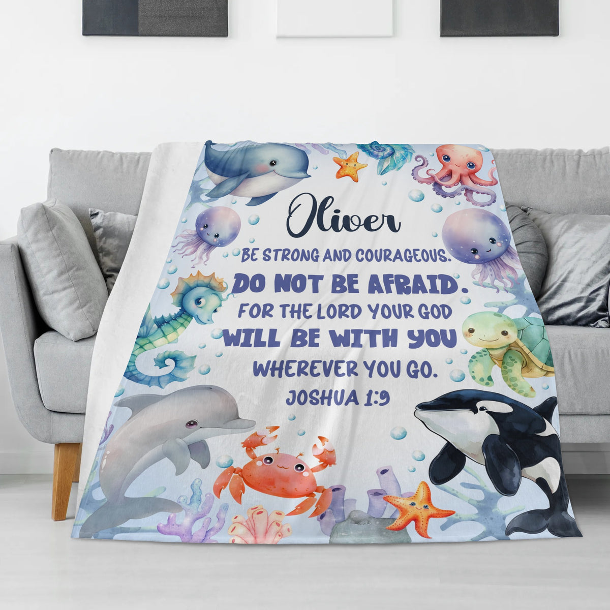 Personalized Ocean Animals Bible Verse Name Blanket - Gift for Kids