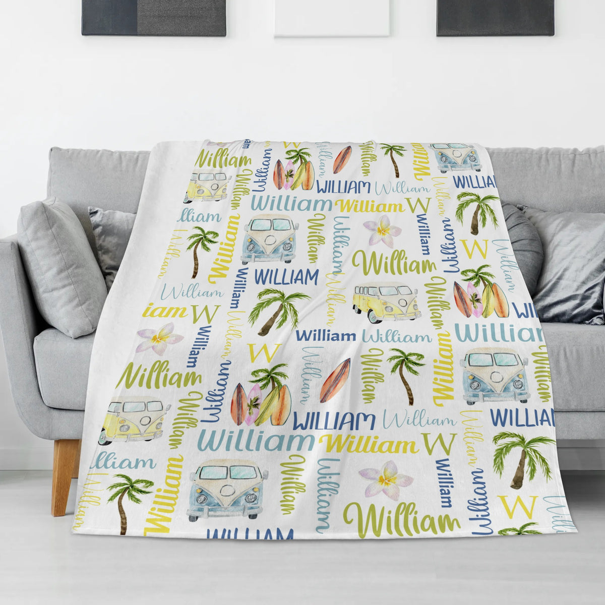 Personalized palm trees beach Name Blankets - Gift for Kids