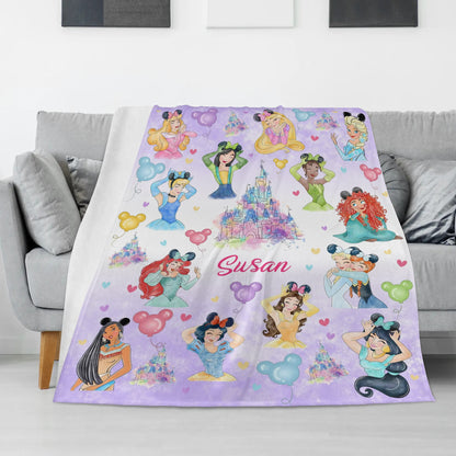 Personalized Name Watercolor Girls Children's Name Blanket - Gift for Kids