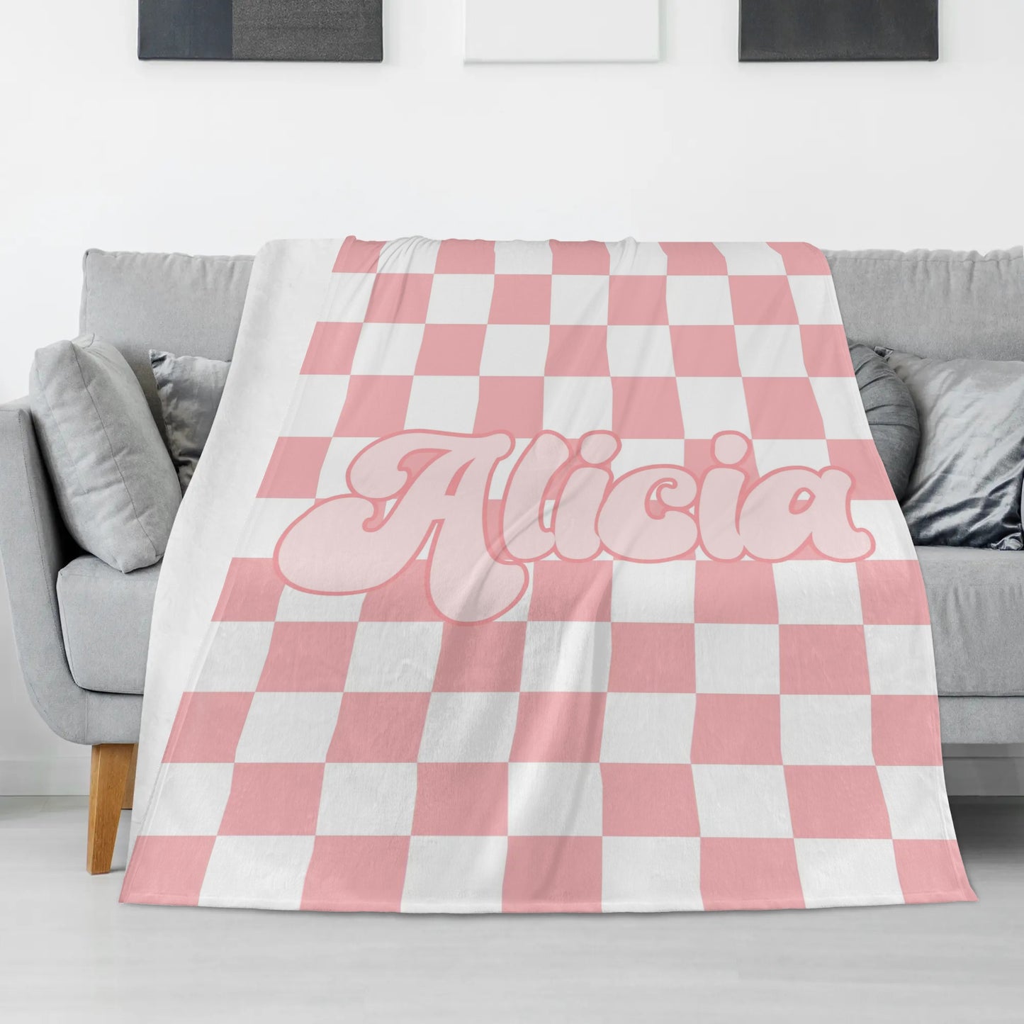 Personalized Checker Pattern Name Blankets - Gift for Family