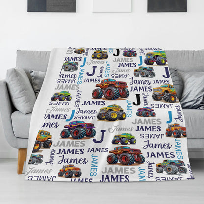 Personalized Monster Truck - Car Name Blanket - Gift for Kids