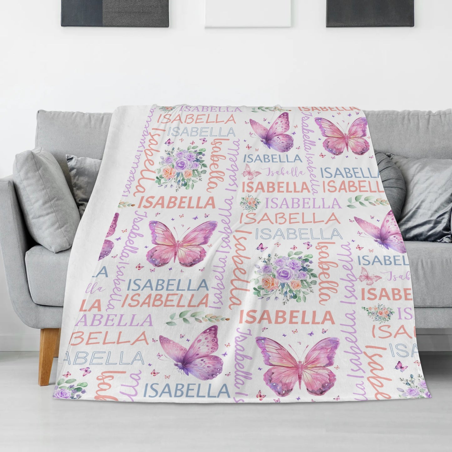 Personalized Custom Colorful Buttefly Name Blankets - Gift for Kids