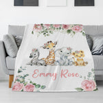 Personalized Forest Animal Girl Blanket - Gift for Baby