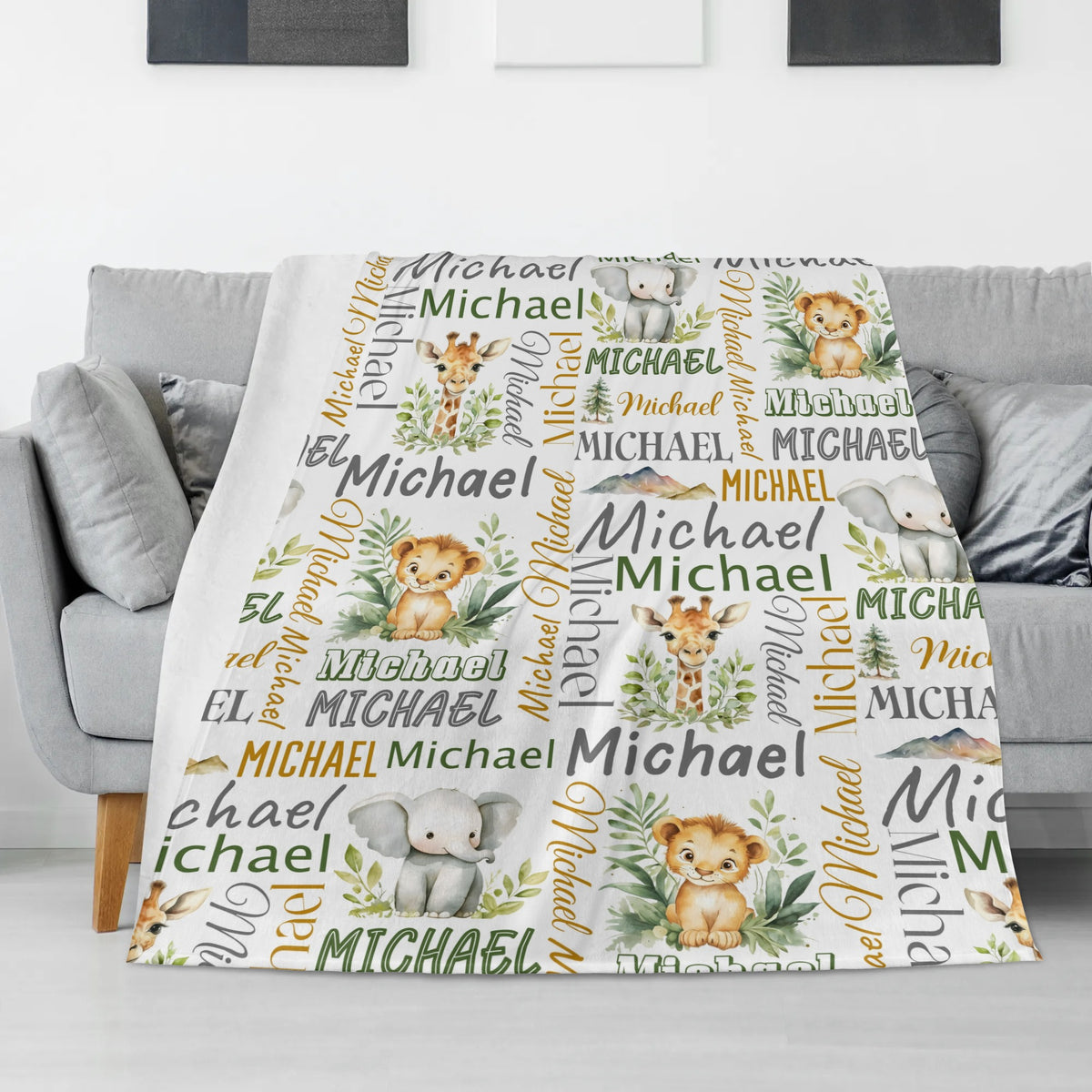 Personalized Custom Jungle Animals Name Blankets - Gift for Kids