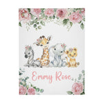 Personalized Forest Animal Girl Blanket - Gift for Baby