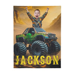 Personalized Monster Truck Photo Name Blanket - Gift for Kids