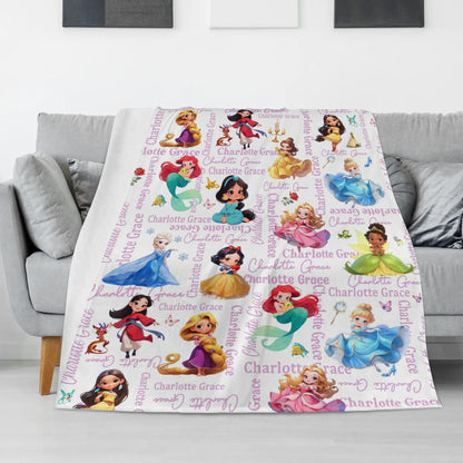 Personalized Cute Watercolor Girl Series Name Blanket - Gift for Kids