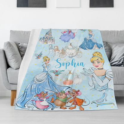 Personalized Blue Watercolor Girls Name Blanket - Gift for Kids