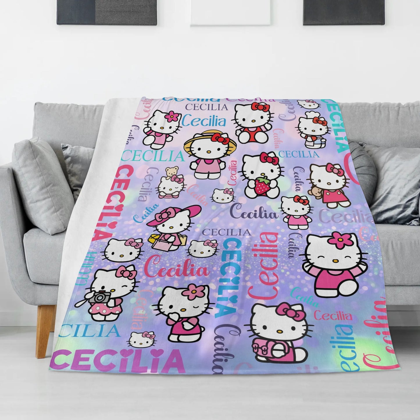 Personalized Girls Cat Name Blanket - Gifts for Kids