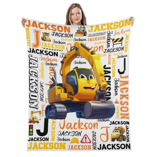 Personalized Constructions Truck Boys Name Blankets - Gift for Kids