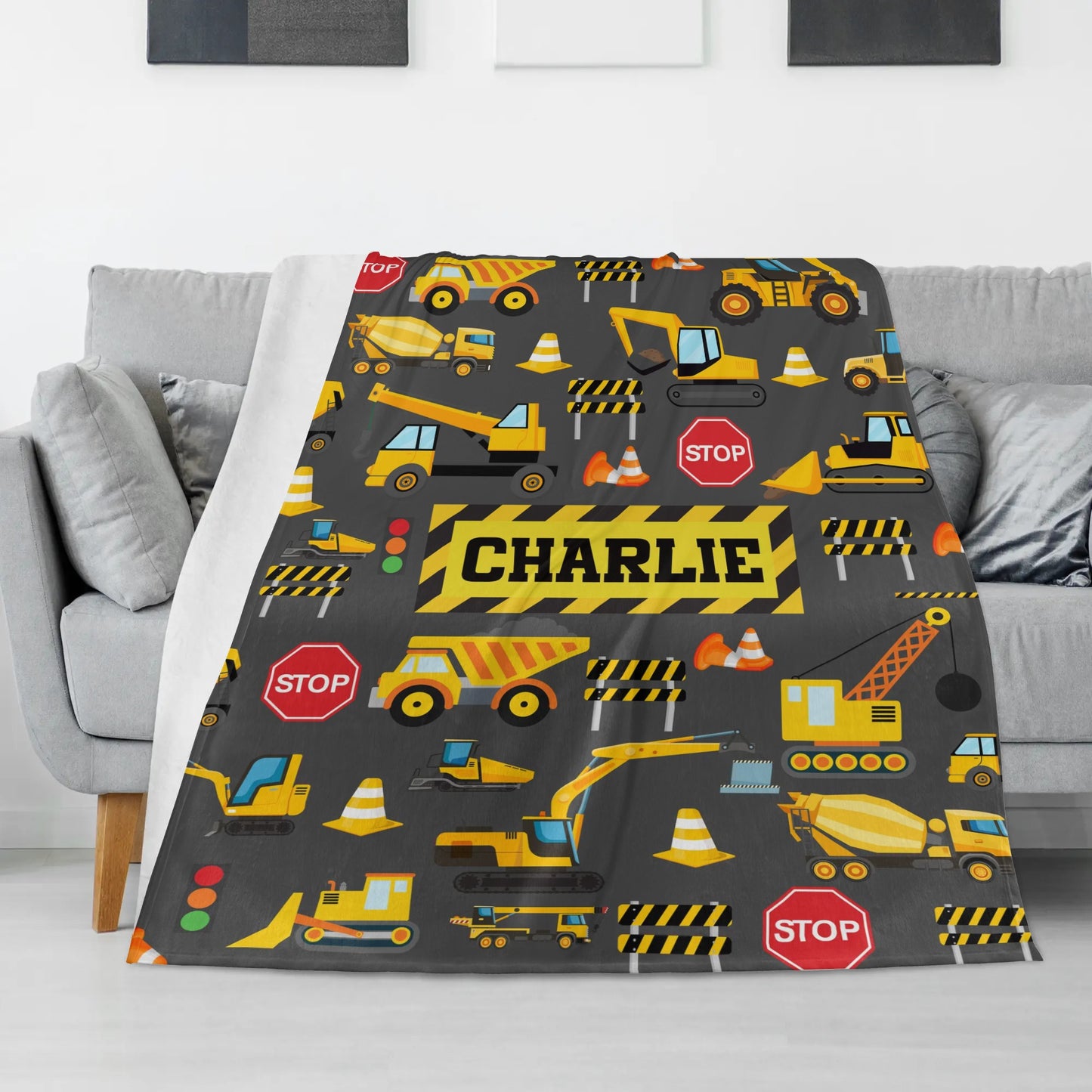 Personalized Custom Construction Truck Blanket - Gift for Kids