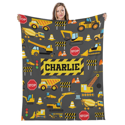 Personalized Custom Construction Truck Blanket - Gift for Kids