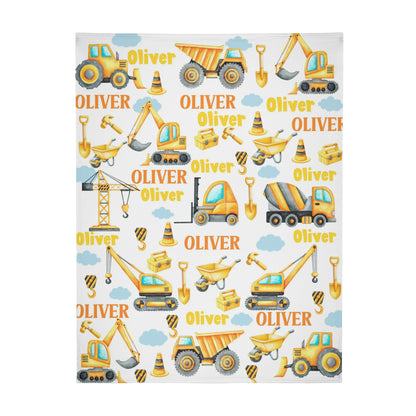 Personalized Yellow Construction Tool Truck Blanket - Gift for Kids