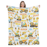 Personalized Yellow Construction Tool Truck Blanket - Gift for Kids