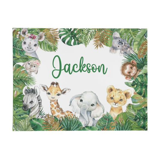 Personalized Jungle Safari Animal Blanket - Gift for Kids