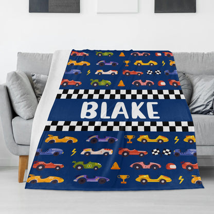 Personalized Custom Race Car Name Blanket - Gift for Kids