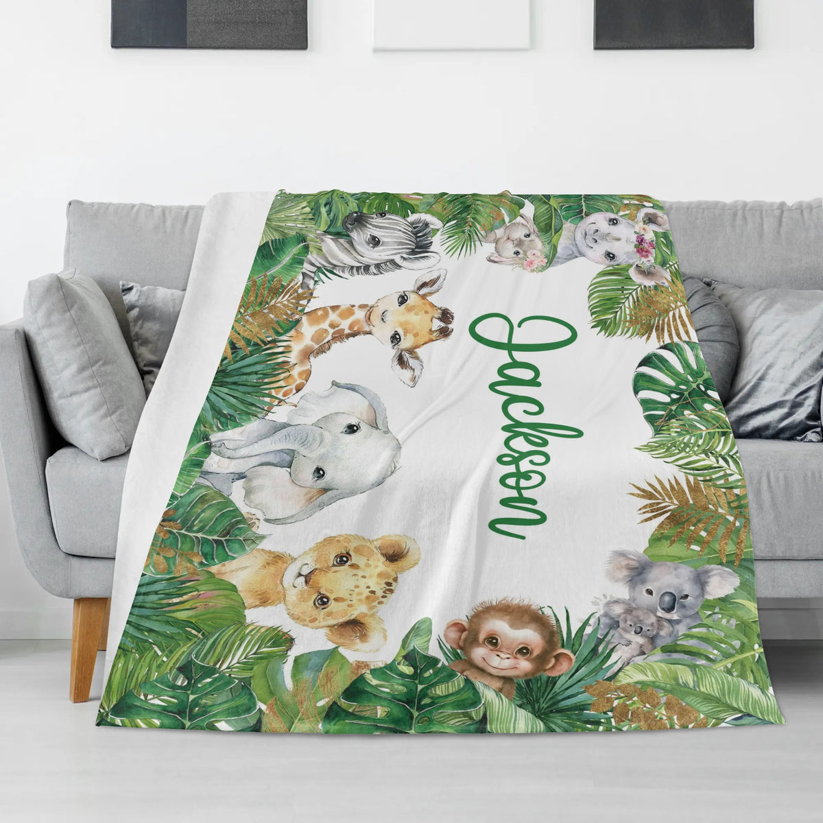 Personalized Jungle Safari Animal Blanket - Gift for Kids