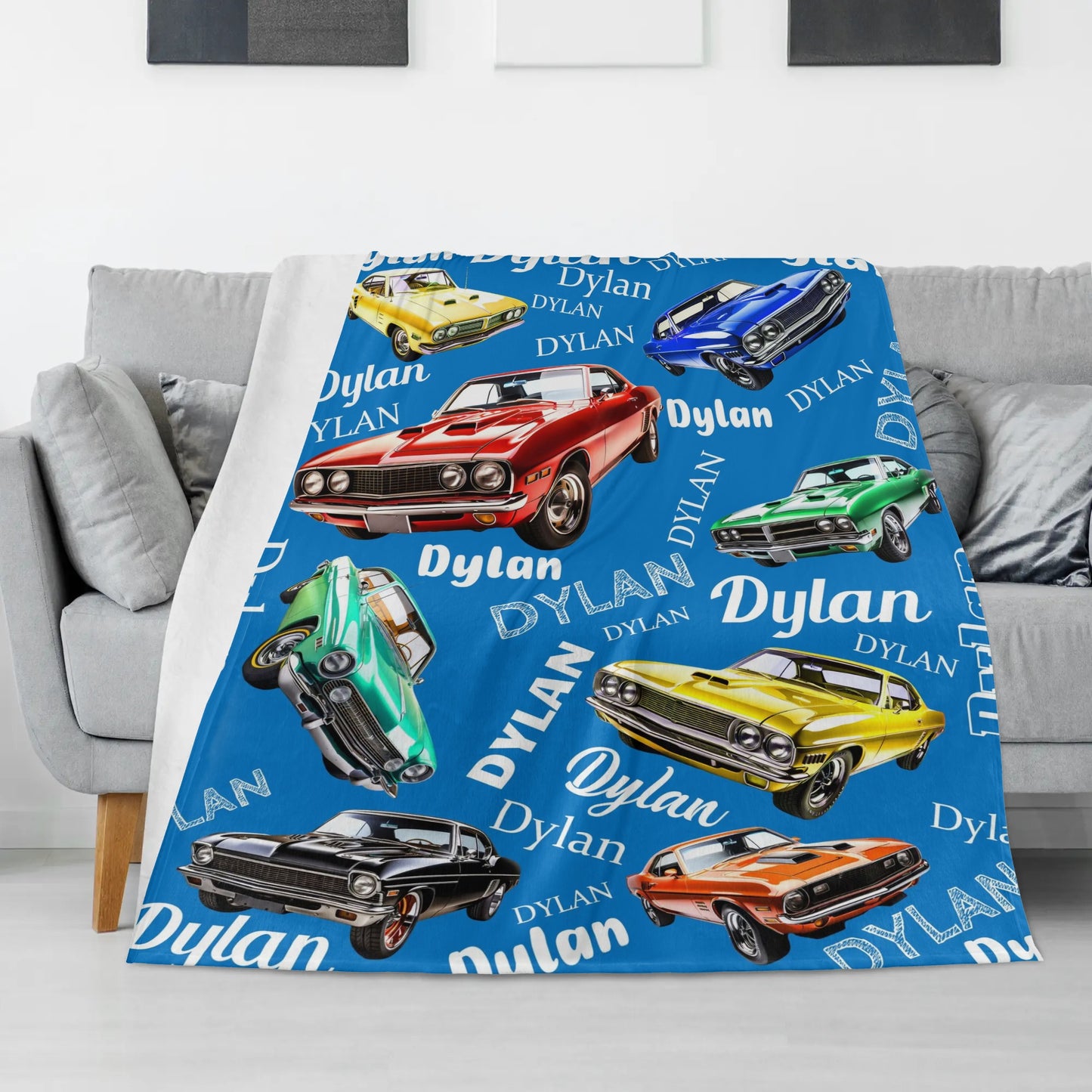 Personalized Muscle Car Name Blanket - Gift for Kids