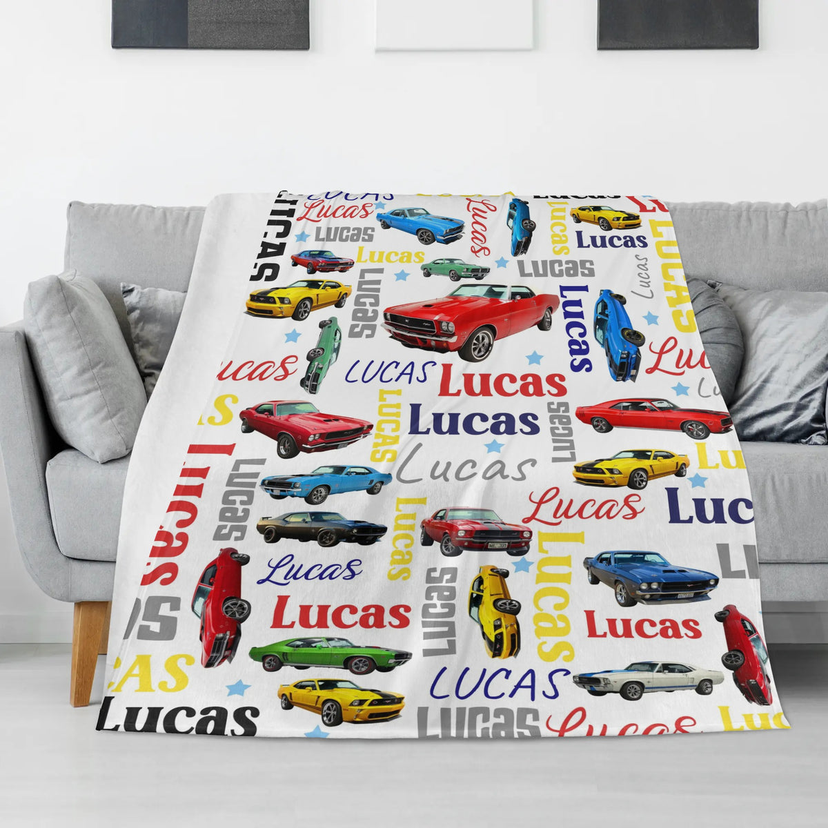 Personalized Muscle Cars Name Blankets - Gift for Kids