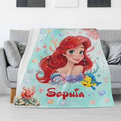 Personalized Watercolor Girls Name Blanket - Gift for Kids