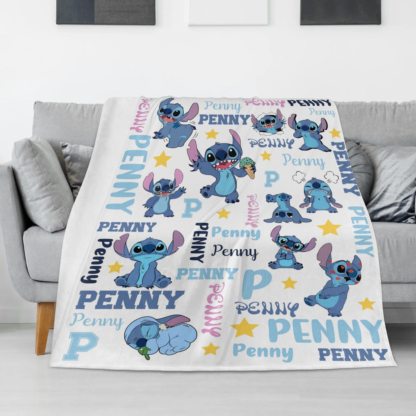 Personalized Watercolor Cute Blue Children's Name Blanket - Gift for Kids