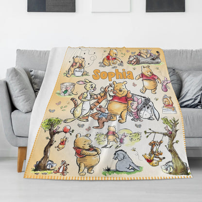 Personalized Watercolor Bear Name Blanket - Gift for Kids