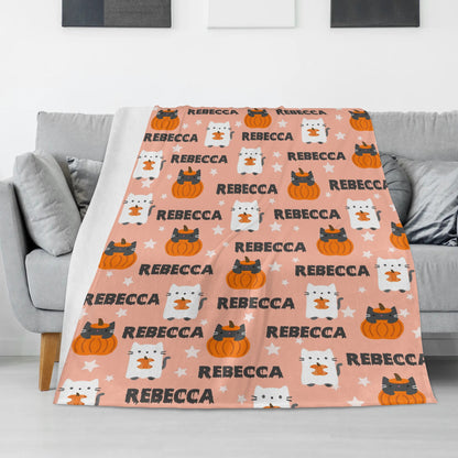 Personalized Halloween Cat Name Blanket - Gift for Kids