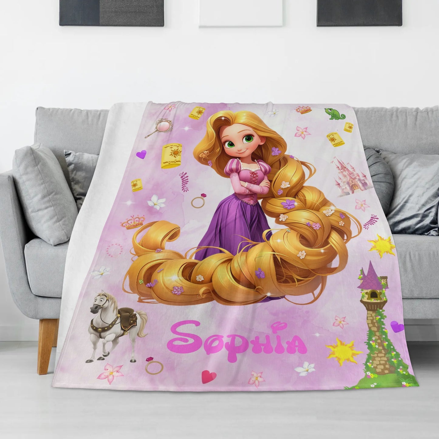 Personalized Watercolor Girl Name Blanket - Gift for Kid