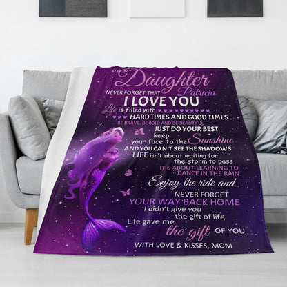 Personalized Purple Theme Mermaid Gift Name Blanket - Gift for Kids