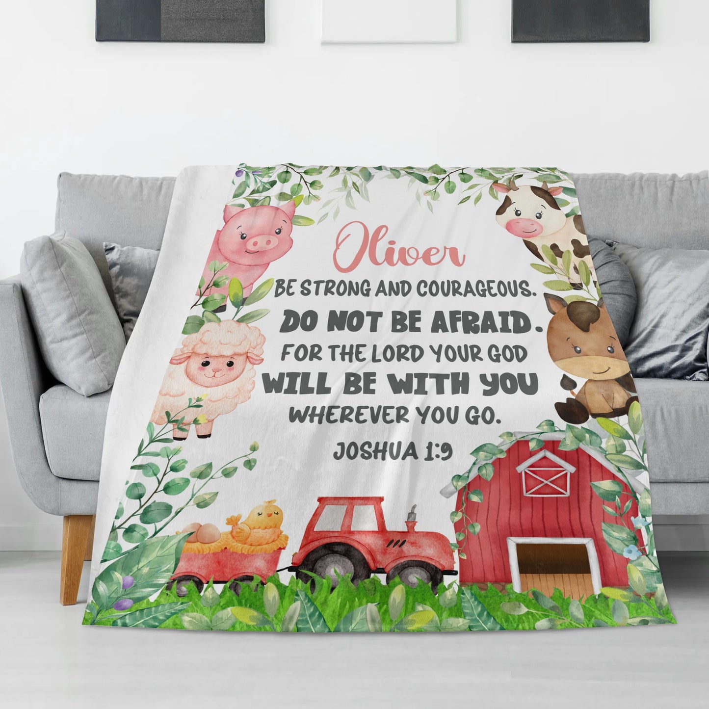 Personalized Farm Animals Bible Verse Name Blanket - Gift for Kids