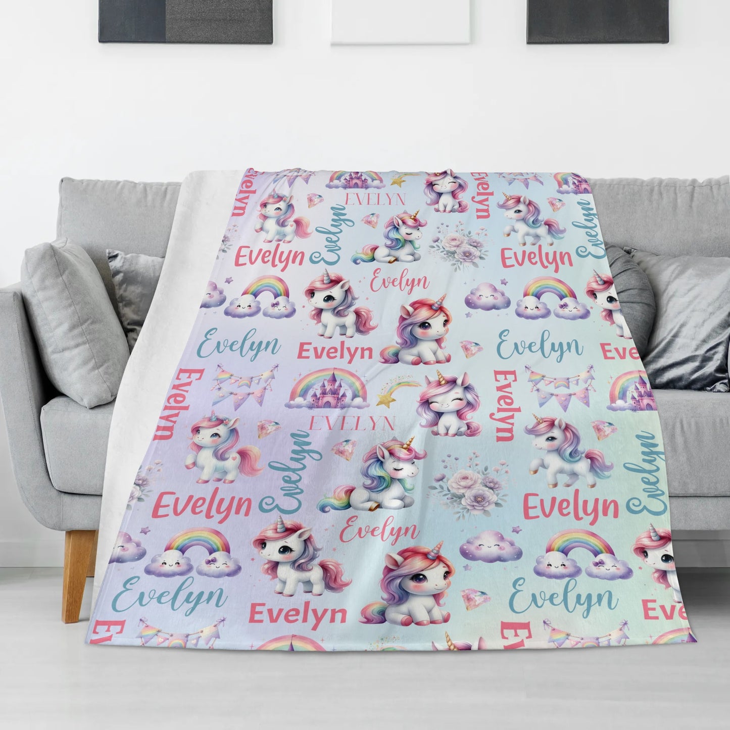 Personalized Magical Unicorn Name Blanket - Gift for Kids