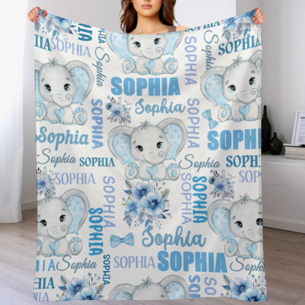 Personalized Cute Elephant Boy Blanket - Gift for Kids