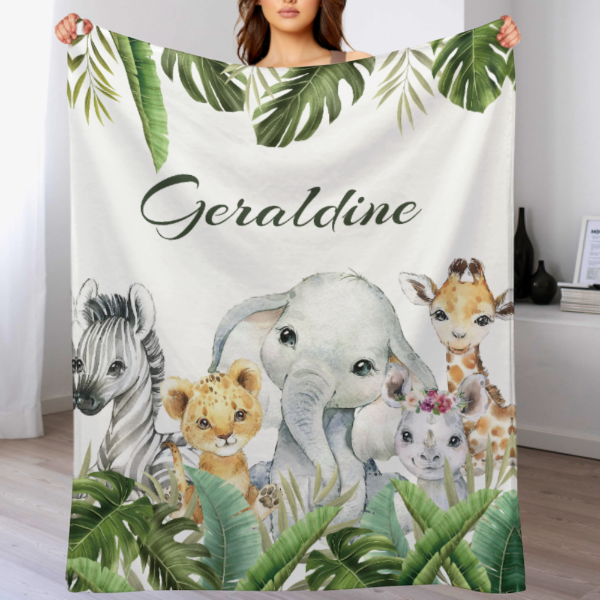 Personalized Jungle Animal Blanket – Gift for Baby