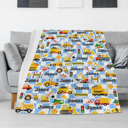 Personalized Transportation Truck Themed Name Blanket - Gift for Kids