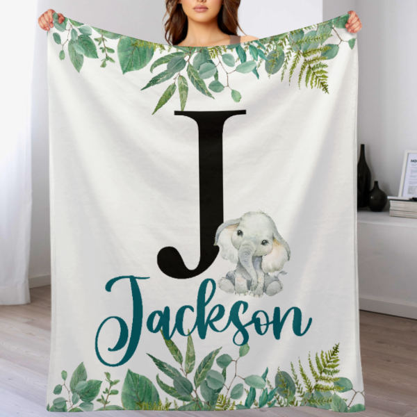 Personalized Forest Elephant Baby Blanket - Gift for Baby