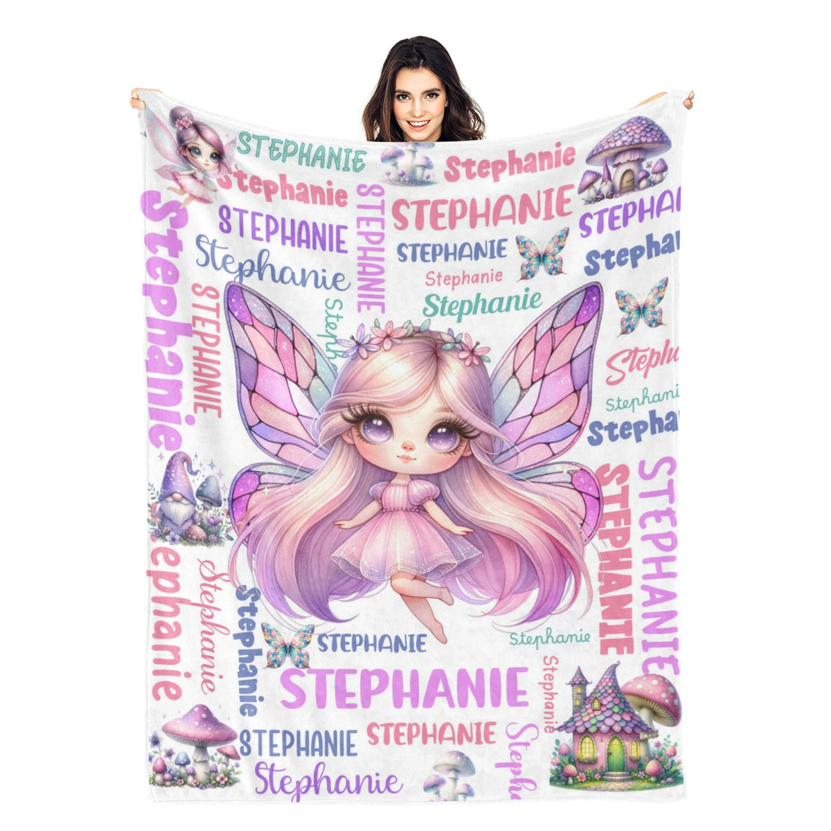 Personalized Fantasy Butterfly Fairy Girls Name Blanket - Gift for Kids