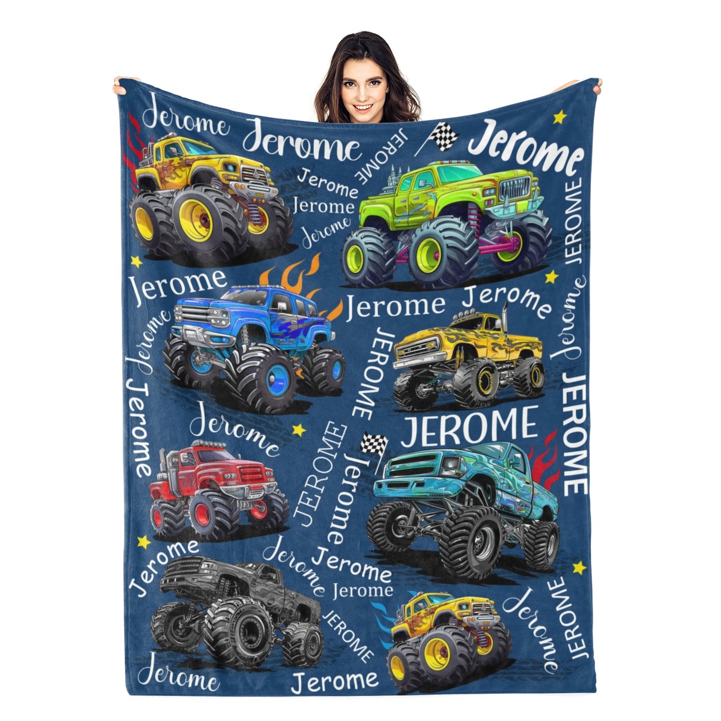 Personalized Multi-Color Mountain Truck Name Blanket - Gift for Kids