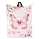 Personalized Watercolor Pink Butterfly Baby Name Blankets - Gift for Baby