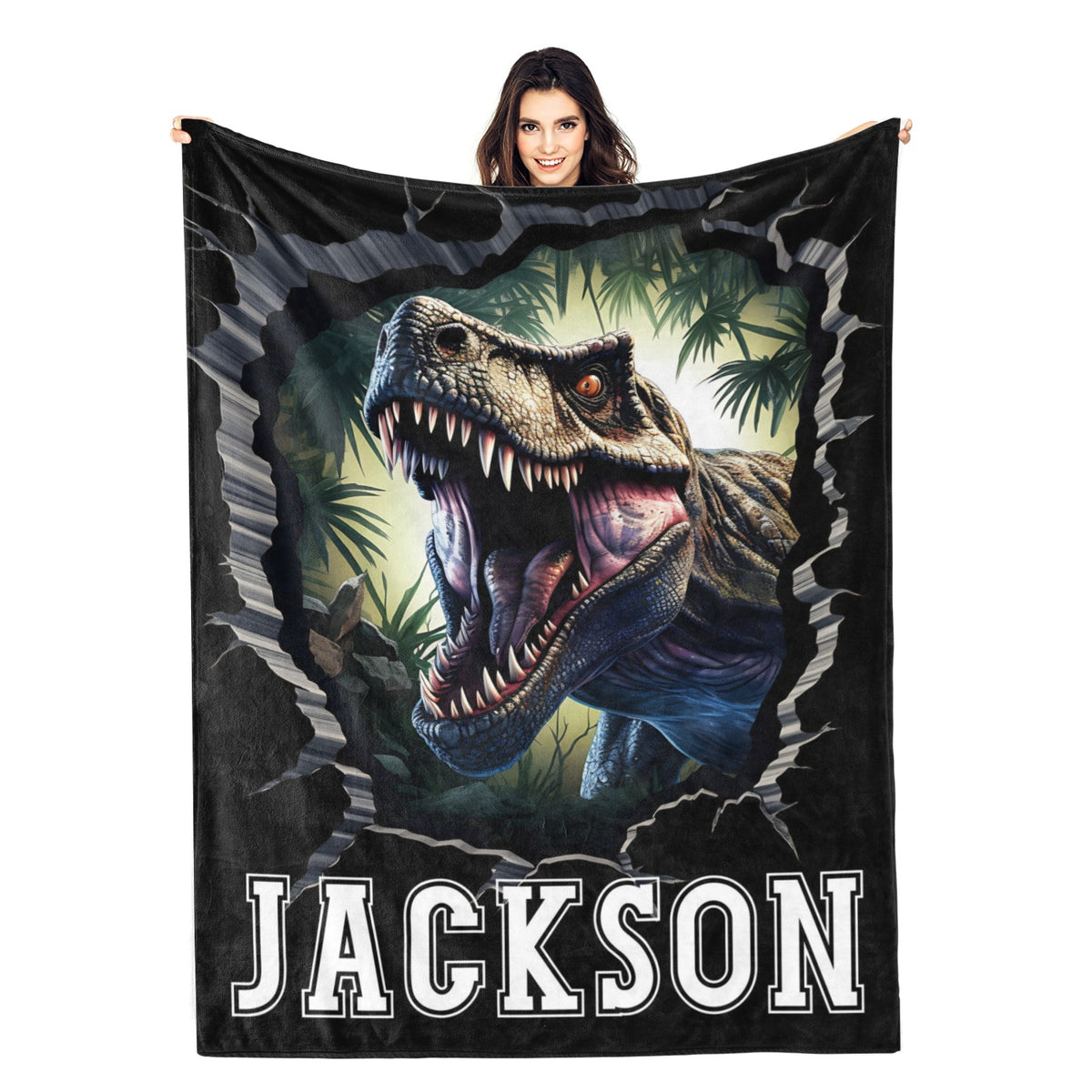 Personalized Jurassic Dinosaurs Themed Name Blankets - Gift for Kids